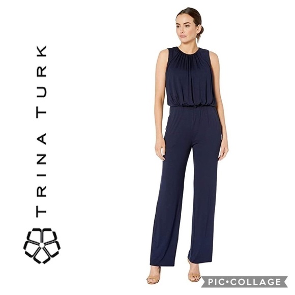 Trina Turk Finch Ruched Jumpsuit NWT XXL Blue - Picture 1 of 8